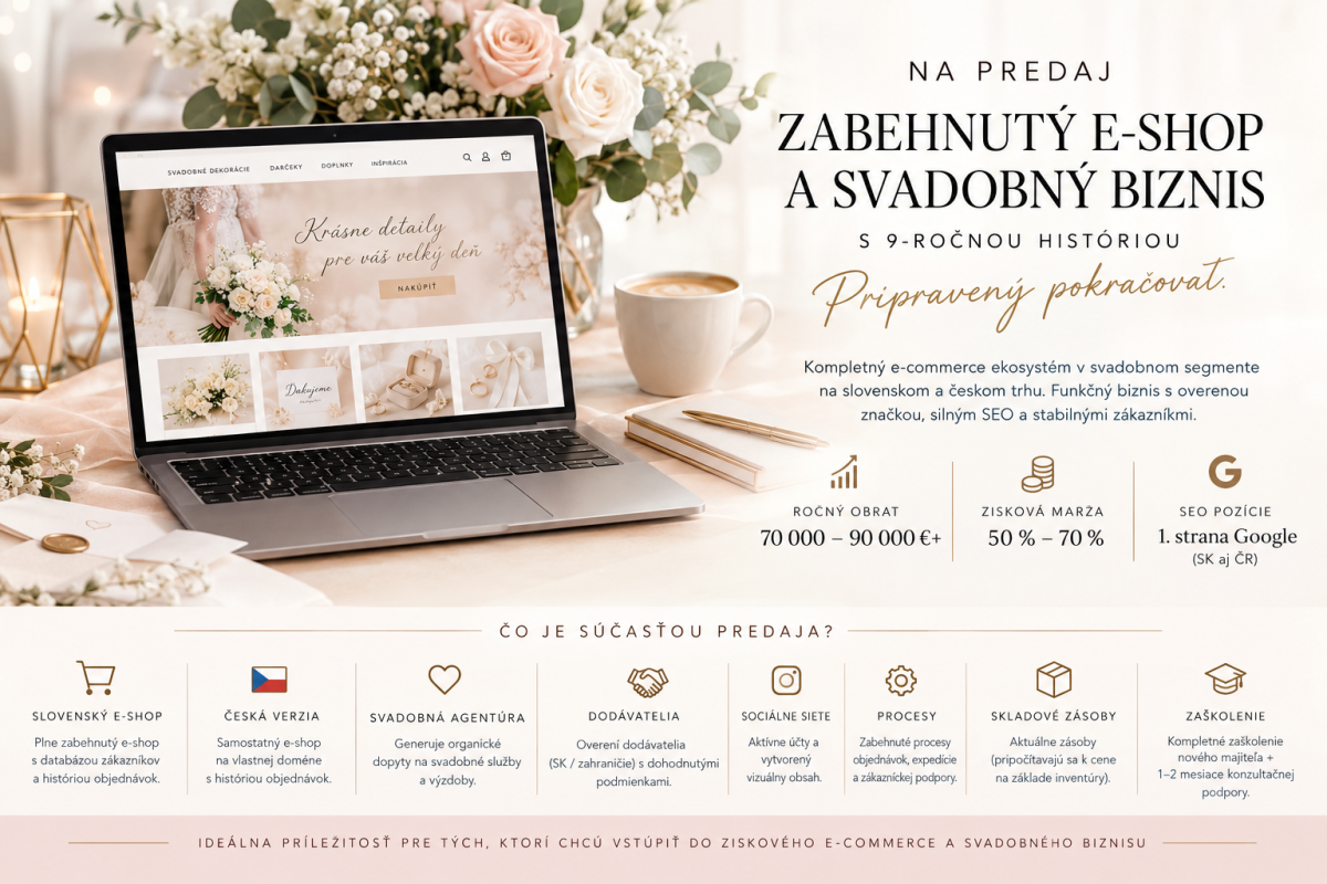 Predám stabilný a zabehnutý svadobný e-shop s dominantnou pozíciou na 1. strane Google