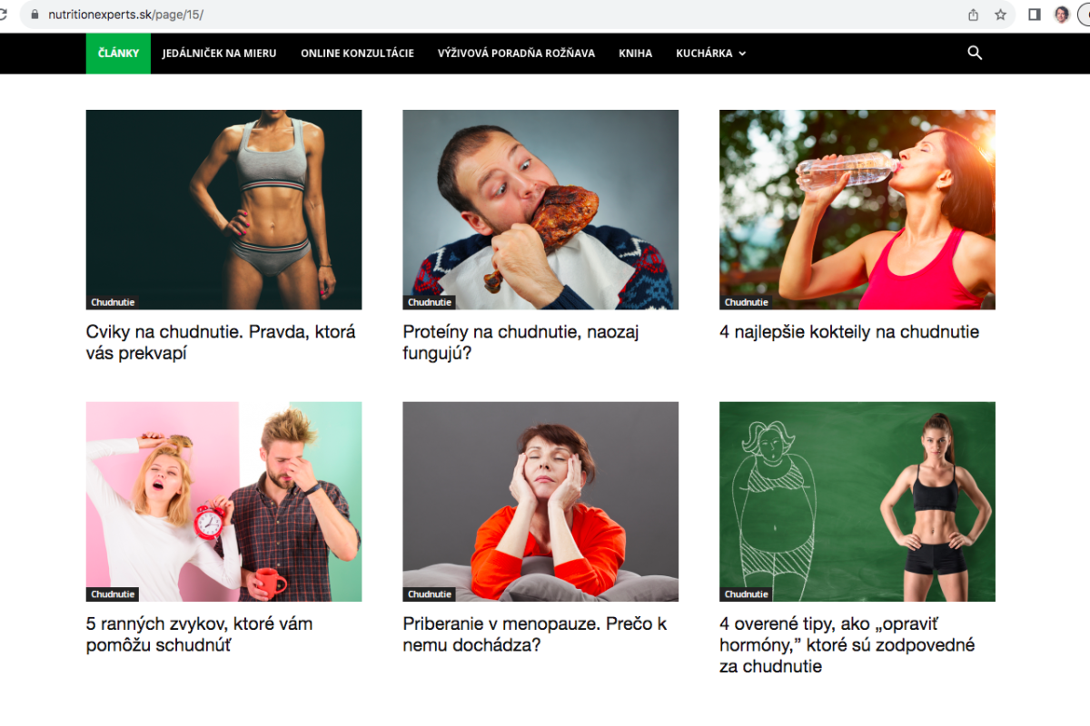 Zabehnutý obsahový web NutritionExperts.sk – 158 článkov, 47 receptov, silné Google pozíci